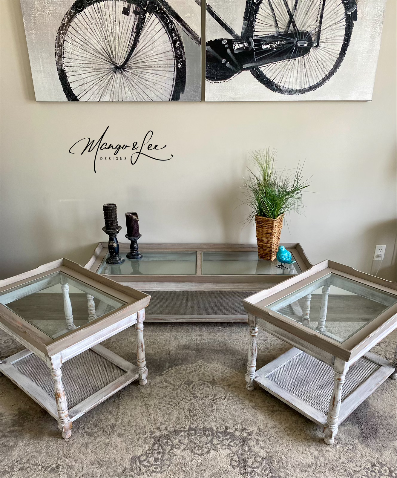 Linen and White Wash 3-Piece Table Set