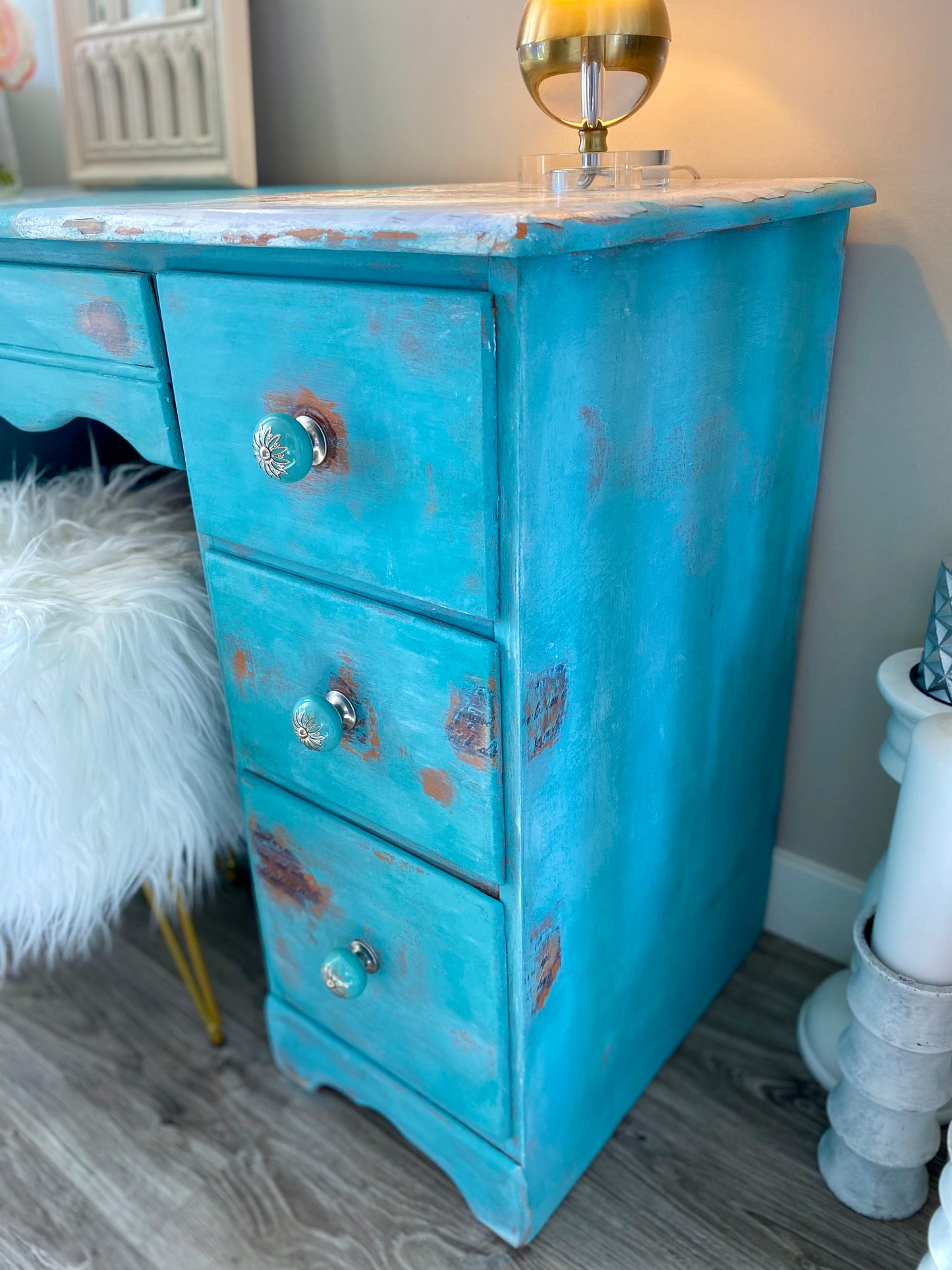 Caribbean Blue 7-Drawer Desk