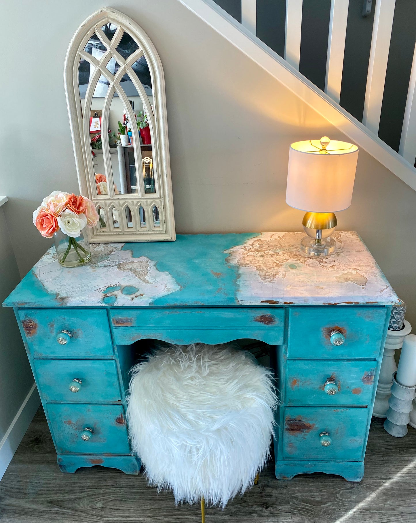 Caribbean Blue 7-Drawer Desk