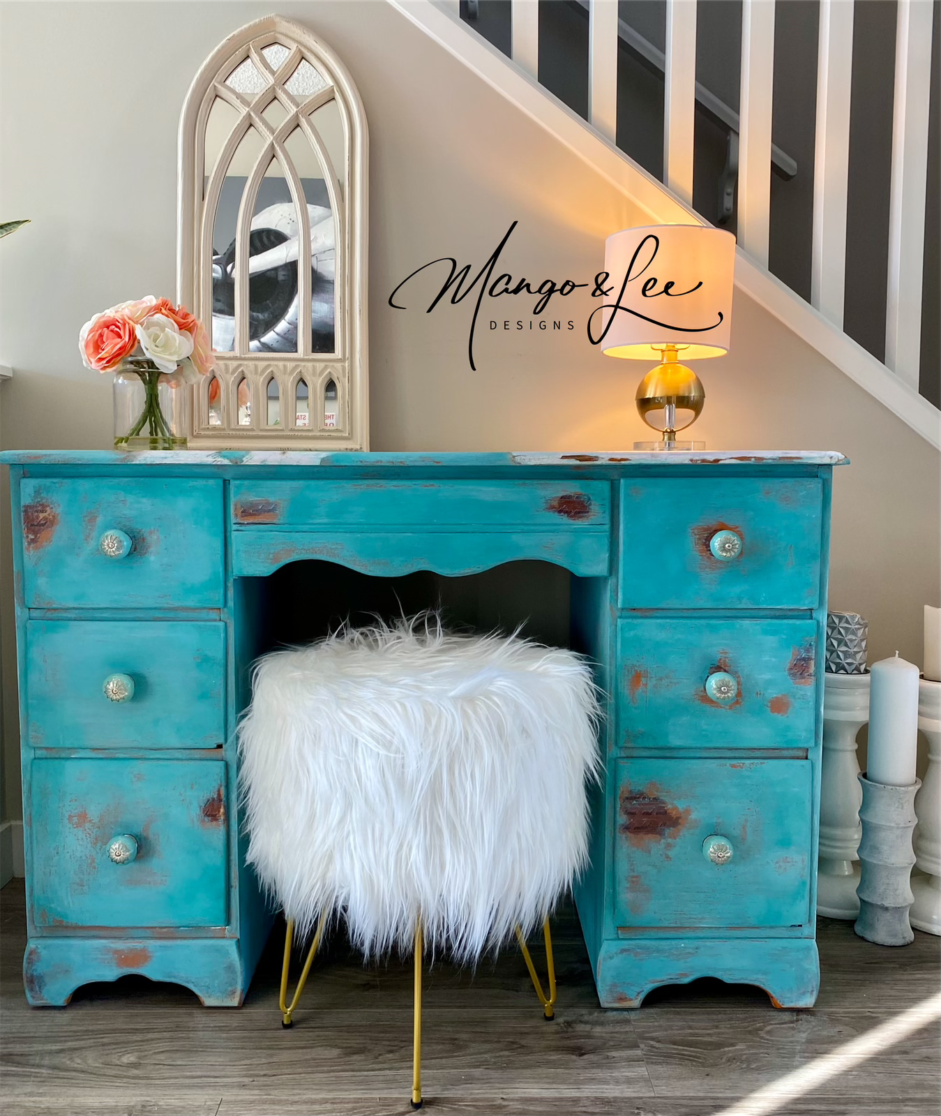 Caribbean Blue 7-Drawer Desk